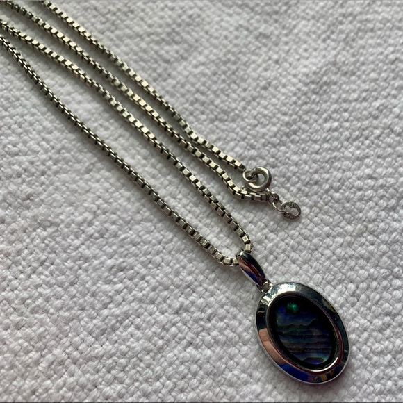Sterling Silver STG Necklace Chain Abalone Shell Pendant Aurora - Picture 5 of 7